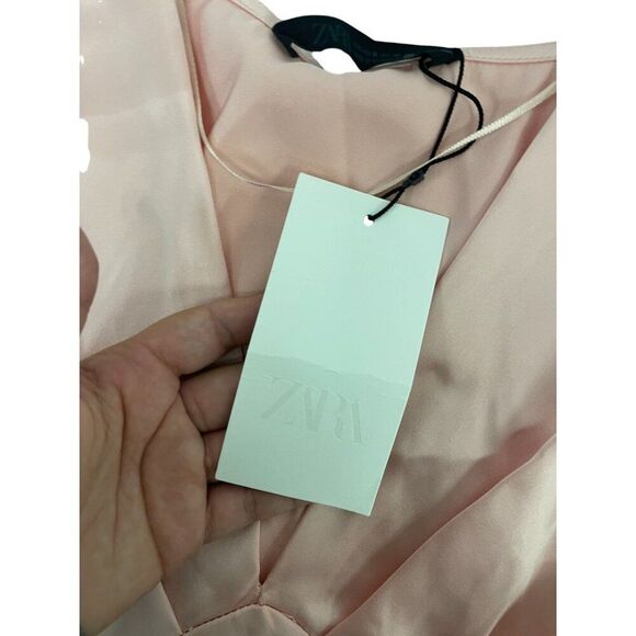 Zara Womens Midi Dress Pink Satin effect Size M Short Sleeve 2330/399 NWT - Picture 7 of 16